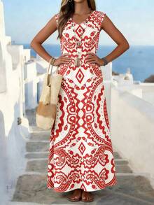 Balvessa Vestido sin mangas con estampado de paisley para mujer, suelto y favorecedor, estilo vacacional - Naranja - Ver 4