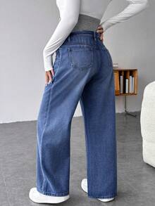 SHEIN Maternity Casual Loose Straight Leg Jeans With Waistband Patchwork - Medium Wash - View 2