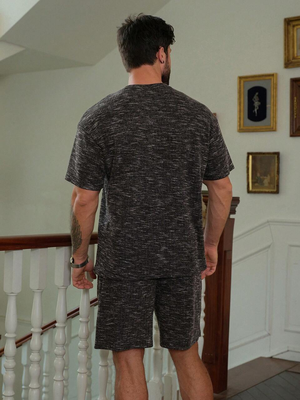 Summer Textured Fabric Short Sleeve T-Shirt And Shorts Men Pajama Set