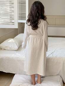 DAZY Tween Girls' Long Sleeve Dropped Shoulder Ruffle Polka Dot Loose Fit Loungewear - Beige - View 5