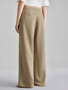 Ontre 2026 Spring/Summer Women's Comfortable Soft Knit Fabric Wide Leg Pants, Loose Fit Elastic Waistband, Toothpick Stripe Design, Modern Urban Chic Business Casual - Brown - View 3