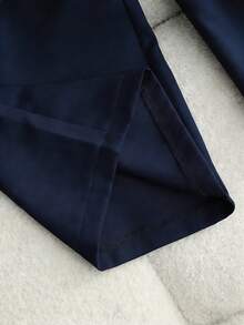 Franclia Petite Women's Solid Color Slant Pocket Casual Straight Leg Pants - Navy Blue - View 4