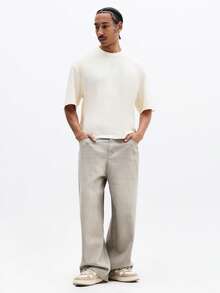 SUMWON Áo thun nam tay ngắn cổ tròn dáng rộng, chất liệu cotton, kiểu dáng vừa vặn, thích hợp mặc hàng ngày. - trắng - Xem 3