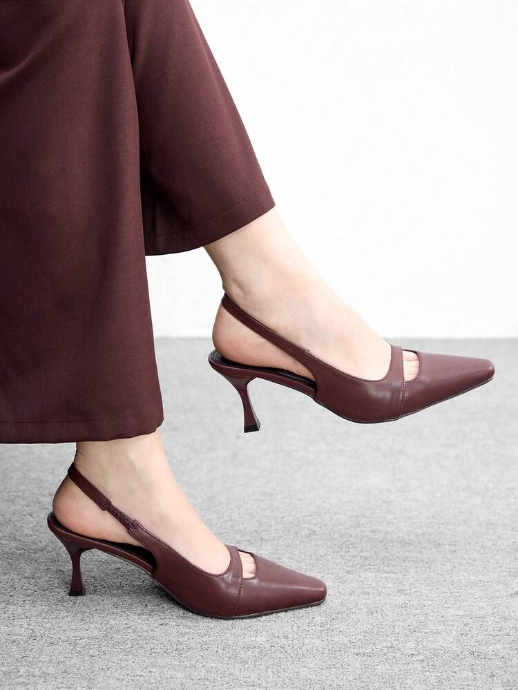 CUCCOO BIZCHIC Women's Outdoor Round Toe Stiletto Heel PU Leather Slip-On Pumps, Fashionable Minimalist Comfortable For Daily, Party, Banquet Spring Shoes