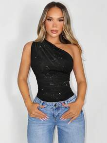 VaVaBold Women's Shiny Sleeveless Bodysuit - Black - View 8