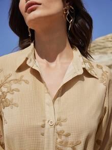 Dazy-Less 春夏优雅长裙，适合情人节、婚礼、派对、正式场合，修身剪裁，商务通勤休闲女装 - 卡其色 - 查看 8