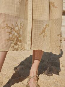 Dazy-Less 春夏优雅长裙，适合情人节、婚礼、派对、正式场合，修身剪裁，商务通勤休闲女装 - 卡其色 - 查看 9