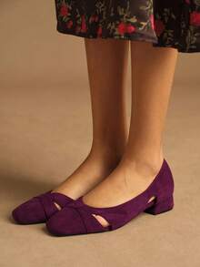 Rosivie 女士休闲通勤百搭低跟鞋 - 酒紅色 - 查看 4