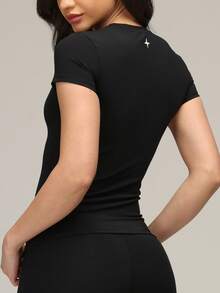 Sigmas 女士修身弹力短袖T恤 - 黑色 - 查看 3