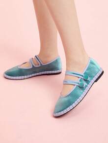 CUCCOO DOLLMOD Women's Fashionable Versatile Casual Commuter Contrast Trim Flats Spring Shoes - Ice Water - View 4