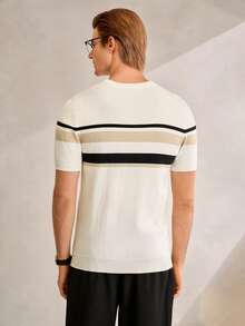 Manfinity CityGents 男士圆领短袖纯色拼布休闲针织上衣 - 白色 - 查看 5