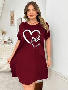 Soft & Skin-Friendly Heart Print Casual Nightgown - Burgundy - View 4