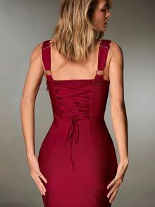 Nuvra 酒红色镂空心形吊带开衩连衣裙 - 酒紅色 - 查看 8