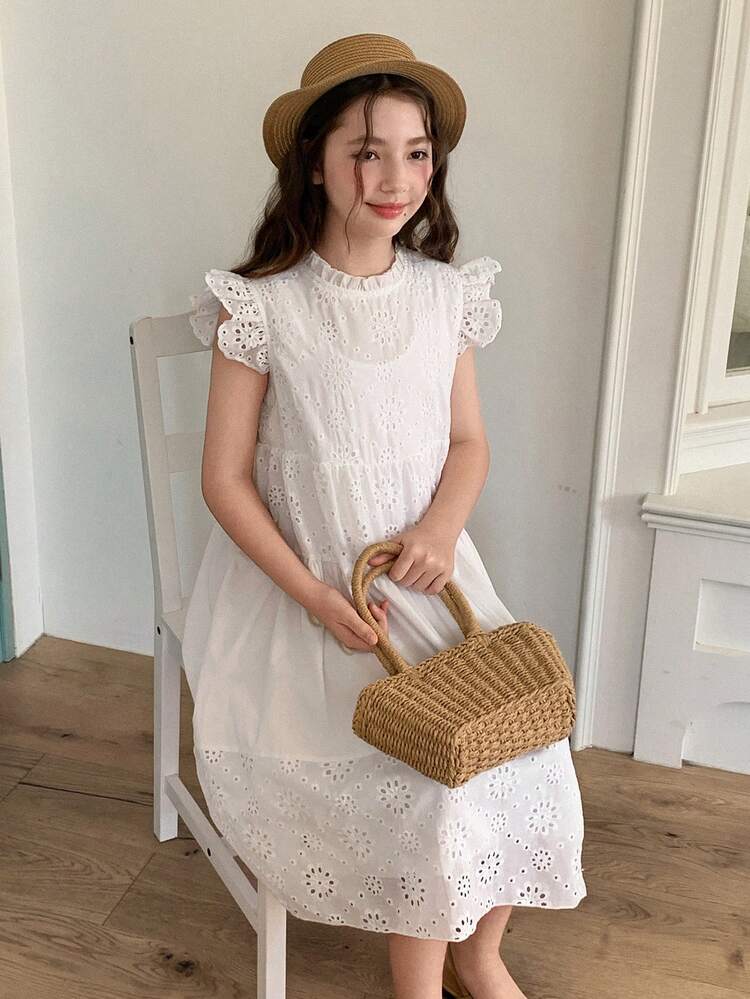 Tween Girls' Solid Color Flutter Sleeve Dress Summer