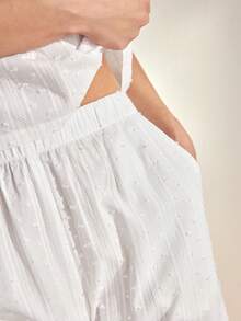 Ocili Women's Comfortable Cotton Cutout Bohemian Soft Drawstring Relaxed Casual Jumpsuit, Chic Autumn Loungewear Set - White - View 7