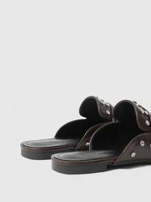 MOTF KOREAN STYLE FLAT MULE SLIPPERS FOR WOMEN, SQUARE TOE SLIP-ON BACKLESS CASUAL SANDALS, VERSATILE FOR SPRING & SUMMER - Brown - View 9