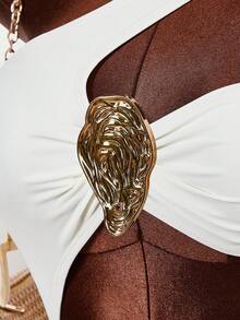 Amplova 女士镂空腰部金属装饰性感三角连体泳衣 - 綠色 - 查看 8