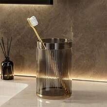 1pc Thick Transparent Plastic Toothbrush Holder Cup - Modern Ribbed Design Bathroom Mug, Suitable For Toothbrush And Accessories, Durable And Stylish, Bathroom Organization | Fashionable Toothbrush Holder | Transparent Plastic Structure - Multicolor - View 10