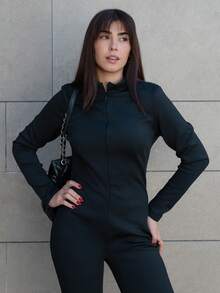 Hitanina Women's Casual Tight Fit Thermal Lined Thick Warm Long Sleeve Jumpsuit, Clothes Suitable For Autumn/Winter - Black - View 4