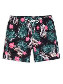 Horizaway 男士夏季度假植物印花抽绳腰沙滩短裤 - 綠色 - 查看 8