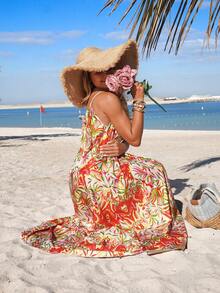 Swim Vcay فستان وغطاء واحد قطعة مريح وأنيق للنساء بطبعات عشوائية ومضفر، مناسب للعطلات والأجواء الصيفية الأنيقة والبسيطة - متعدد الألوان - مشاهدة 7