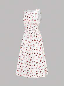 Serisse Kids Đầm dự tiệc xếp tầng in hình quả anh đào thanh lịch dành cho bé gái tuổi teen - trắng - Xem 5