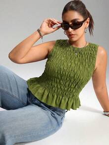 LYSMO Áo tank top hai dây xếp ly co giãn phong cách boho dành cho nữ cỡ lớn, thích hợp cho mùa hè. - màu xanh lá - Xem 3