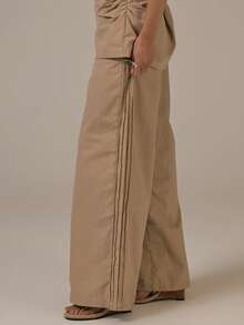 MUSERA Quần ống rộng có khóa bên hông, kiểu dáng rộng rãi, thích hợp cho mùa xuân hè, dễ thương, ấm áp, phong cách đồng quê, tươi tắn, thường ngày. - Màu Khaki - Xem 3