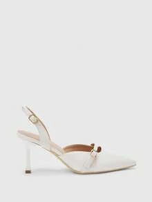 CUCCOO BIZCHIC Pointed Toe Stiletto Heel Beige Backstrap Women's Pumps, Slingback Dress Shoes For Daily Commute, Work, Party - Beige - View 2