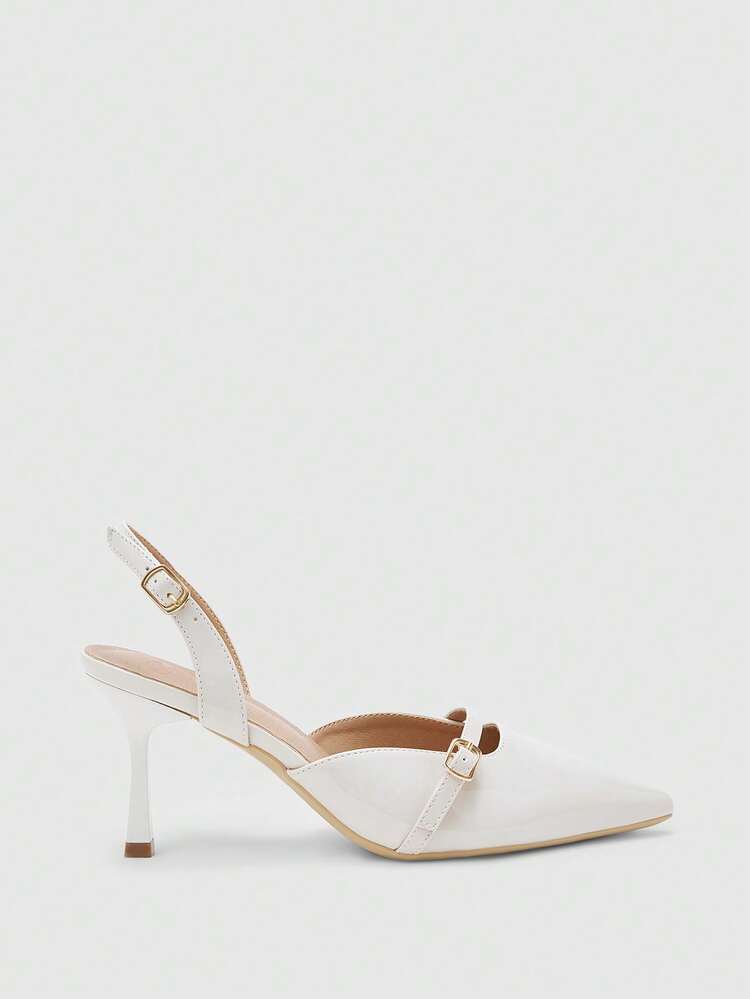 CUCCOO BIZCHIC Pointed Toe Stiletto Heel Beige Backstrap Women's Pumps, Slingback Dress Shoes For Daily Commute, Work, Party