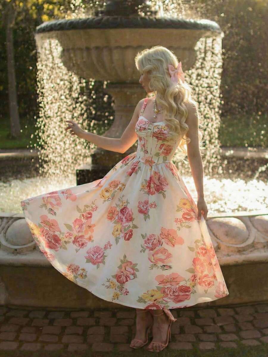 SHEIN MOD 女士优雅印花连衣裙，夏季 - 彩色 - 查看 1