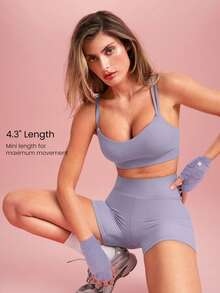 GLOWMODE 4.3英寸 FeatherFit™ 高腰短裤，内置防滑裤带，适合低冲击瑜伽、普拉提、日常休闲穿着 - 淡紫色 - 查看 4