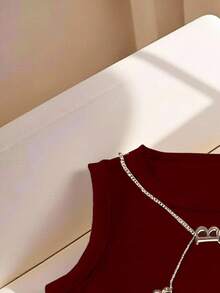 Resyla 女士酒红色圆领休闲百搭背心 - 酒紅色 - 查看 3