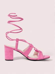 CUCCOO DOLLMOD Women's Simple Round Toe Thick Heel High Heel Sandals - Pink - View 7