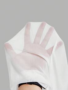 SHEIN MOD 3件套女士纯色荷叶边领长袖休闲上衣，春夏款，网纱透视上衣，西部风，复古风，70年代风，适合海滩度假、假日、日常休闲穿着，Y2K风格，时尚百搭，生日派对、夜店、约会等场合皆宜。 - 彩色 - 查看 12
