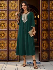 EMERY ROSE 女士休闲刺绣中长连衣裙 - 綠色 - 查看 1