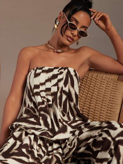 Hauture Top bandeau suelto y casual con estampado abstracto sexy para mujer