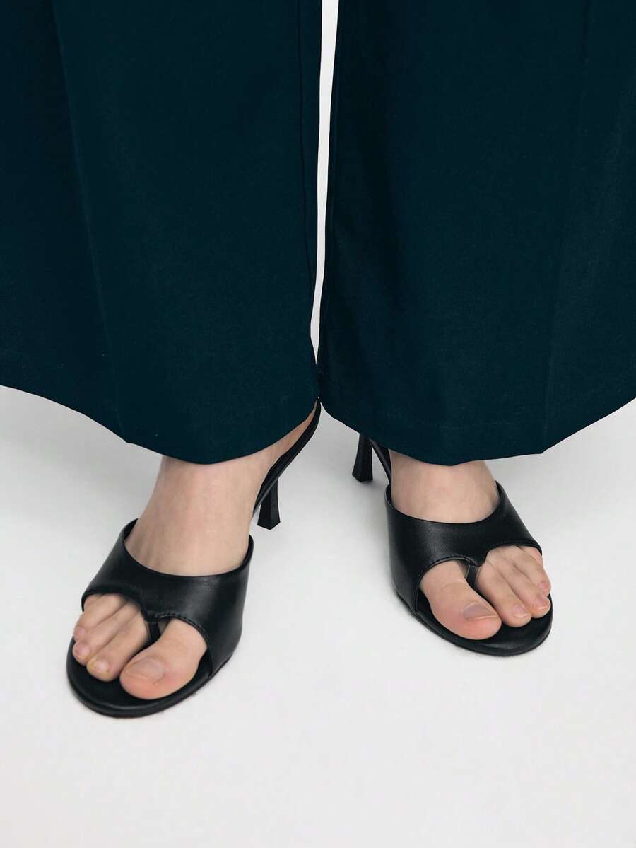 Mnmlis 女士时尚露趾套脚高跟凉鞋，适合日常穿着 - 黑色 - 查看 1