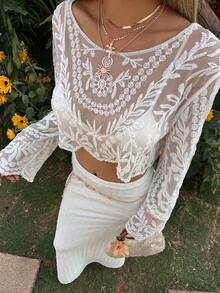 DAZY Áo khoác ngoài kiểu Bohemian khoét lỗ bằng móc len dành cho nữ, thích hợp cho kỳ nghỉ hè. - Màu be - Xem 4