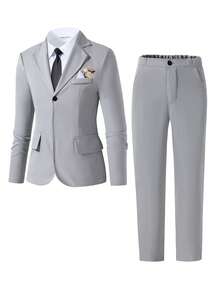Bộ vest lịch lãm 2 món dành cho thiếu niên nam, gồm áo khoác đơn cài khuy màu xám và quần tây màu xám, trang phục trang trọng cao cấp, phù hợp cho tiệc sinh nhật, dạ hội, biểu diễn, dẫn chương trình, mùa cưới. - Xám - Xem 8