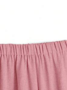 EMERY ROSE 大码夏季休闲纯色圆领T恤和裤子两件套 - 粉色 - 查看 3