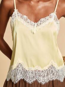 Travachic 女士夏季度假休闲蕾丝拼接吊带背心，女士度假休闲套装，夏季假期，春假，派对，海滩，春季，情人节，女士情人节，狂欢节服装，优雅，狂欢节，春夏交替，派对，夏季上衣，情人节上衣，女士婚礼宾客上衣，生日上衣，派对上衣，女士优雅上衣，夏季上衣，狂欢节服装，墨西哥风情女士波西米亚风上衣，缎面蕾丝边饰，黄色上衣 - 黃色 - 查看 6
