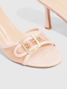 CUCCOO SZL Apricot Pink PU Gold Buckle Design Fashionable And Sexy Elegant Round Toe High Heel Slippers Valentine's Day Prom Heels - Apricot pink - View 6