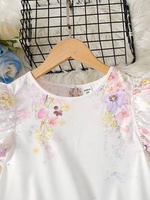 SHEIN 少女仿领短袖印花连衣裙 - 淡紫色 - 查看 3