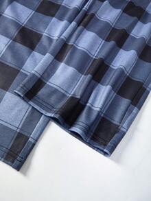 SHEIN 两件套休闲圆领长袖T恤和格子裤睡衣套装，适合青少年男孩，可用于居家休闲、通勤、上学、日常休闲、旅行、户外活动、聚会以及秋冬季穿着。 - 深灰色 - 查看 9