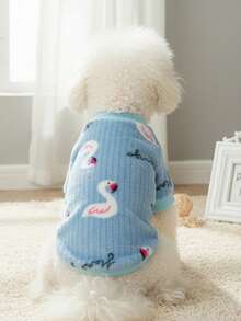 PETSIN 1 Pc Carnival Flame Bird Printed Pet Blue Autumn/Winter Thick Warm Flannel Pet Clothes - Blue - View 2