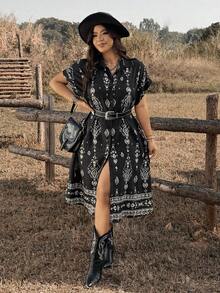 Ceyna 大码夏季度假印花前扣蝙蝠袖连衣裙 女士夏季连衣裙 裹身裙 女士度假套装 女士休闲连衣裙 女士沙滩罩衫 波西米亚风连衣裙 女士度假装 女士度假连衣裙 女士泳装 女士罩衫 女士沙滩连衣裙 卡夫坦沙滩罩衫 - 黑色 - 查看 5