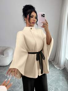 Elenzga Women's Knitted Elegant Vacation Commuting Autumn Two Pieces Set - Apricot - View 3