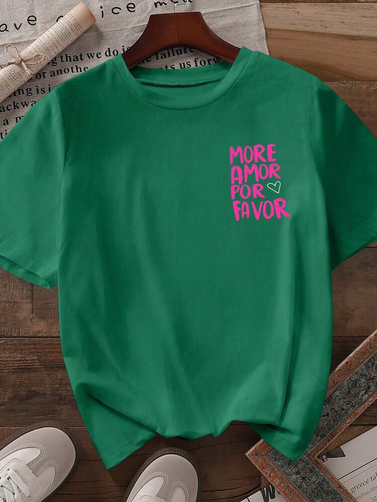 DrmWander Camiseta de manga corta con cuello redondo para mujer de talla grande, con estampado casual de corazones, letras y tréboles, camiseta gráfica, top de verano para mujer, Not Lucky, Romanos 4:78 - Verde Oscuro - Añade 2