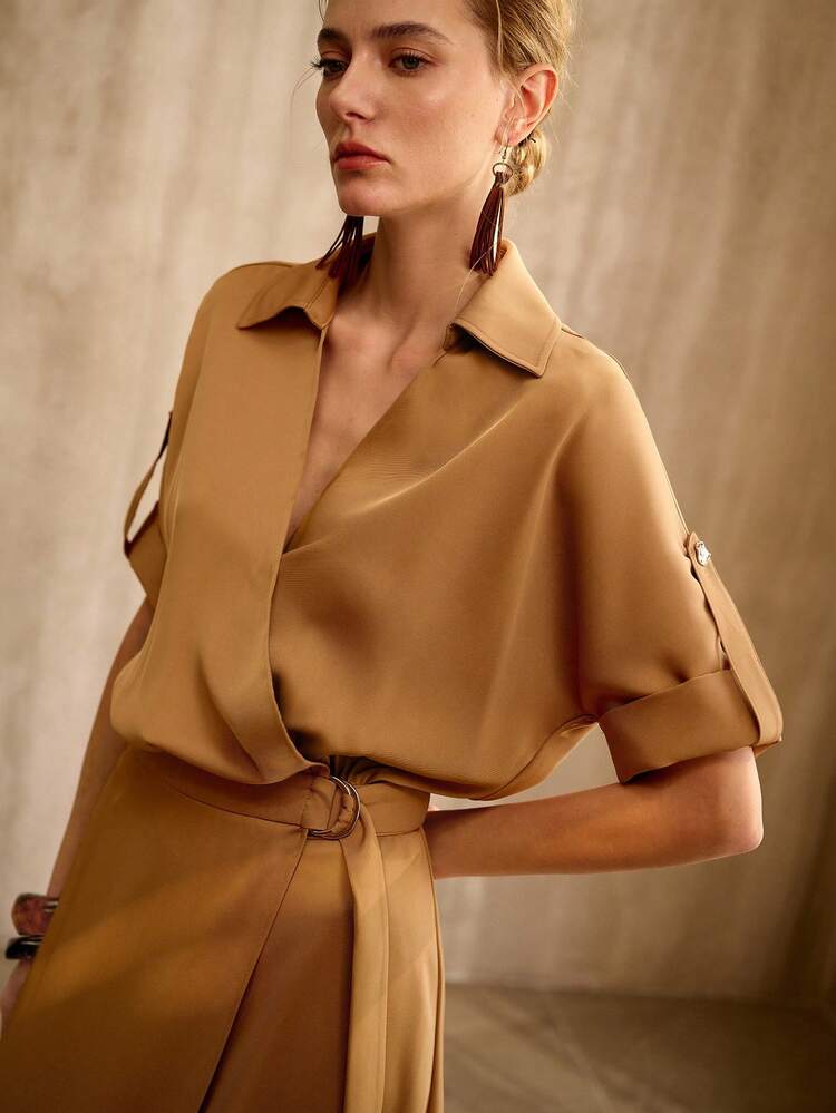 SOFT FABRIC MID-SLEEVE WRAP DRESS, OLD MONEY VINTAGE STYLE, SPRING/SUMMER